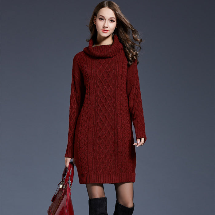 Autumn Winter plus Size Women Clothes Knitwear Dress Long Turtleneck Sweater Women