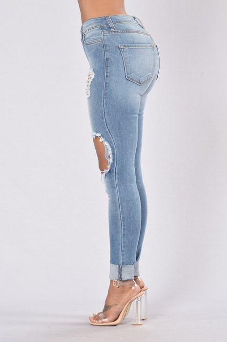 High Waist High Elastic  Volume Product Ripped Pencil Tappered Jeans