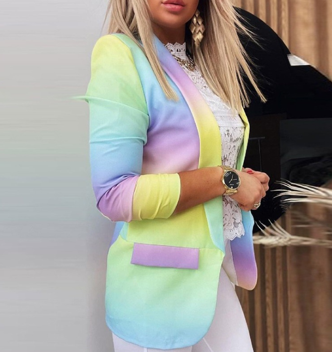 Autumn Winter Women Long-Sleeved Small Blazer New Tie-Dyed Office Professional Slim Fit Jacket Blazer