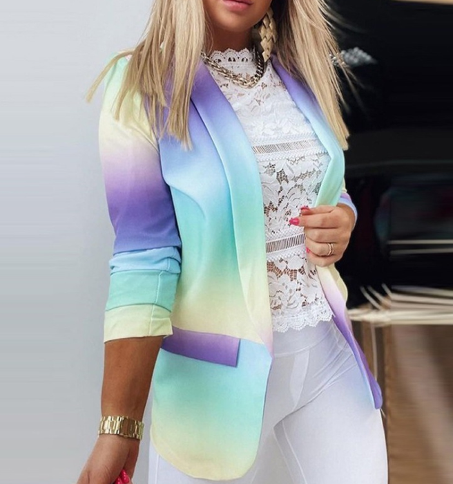 Autumn Winter Women Long-Sleeved Small Blazer New Tie-Dyed Office Professional Slim Fit Jacket Blazer