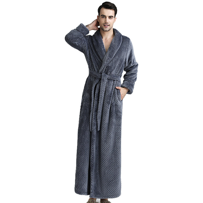 Autumn Winter Bathrobe Lady Couple Waist-Tight Coral Fleece Long Thickened Bathrobe Flannel Nightgown