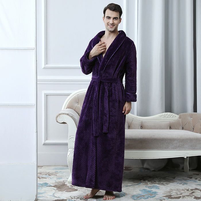 Autumn Winter Bathrobe Lady Couple Waist-Tight Coral Fleece Long Thickened Bathrobe Flannel Nightgown