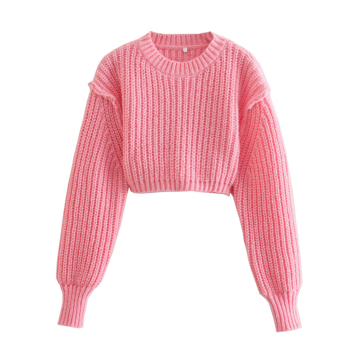 Puff Sleeve Short Women Autumn Winter Clothing Pullover Internet Celebrity Knitted Sweater