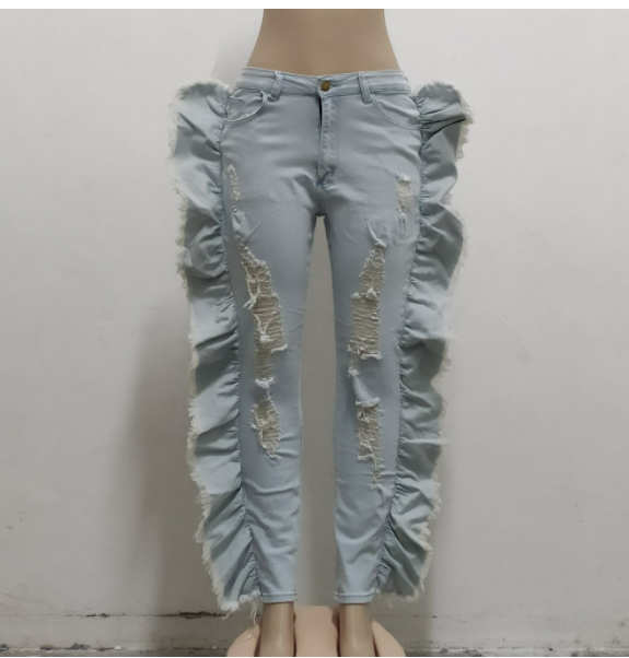 Sexy Ripped Cool Washed Slim Stretch Denim Skinny Pants Plus Size