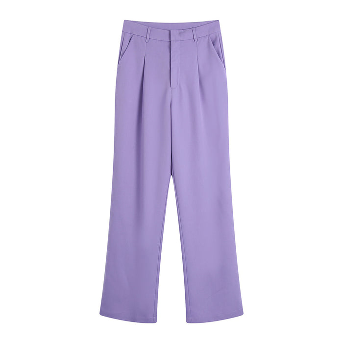 Spring Women Purple Casual Straight Trousers