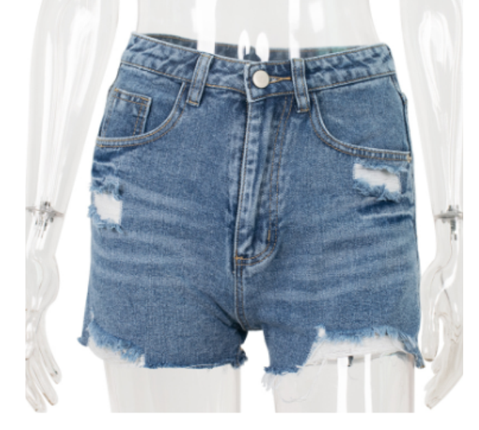 Summer Loose Button Ripped Jeans Shorts Pants Women Clothing