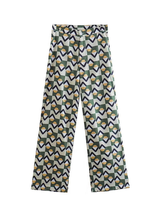 Spring Women Clothing Geometric Abstract Printing Straight-Leg Trousers