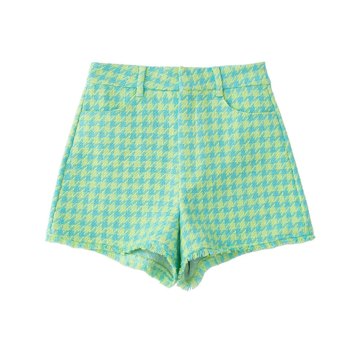 Women Clothing Fashionable All Match Elegant French Small Plaid Texture Shorts for Women Tweed