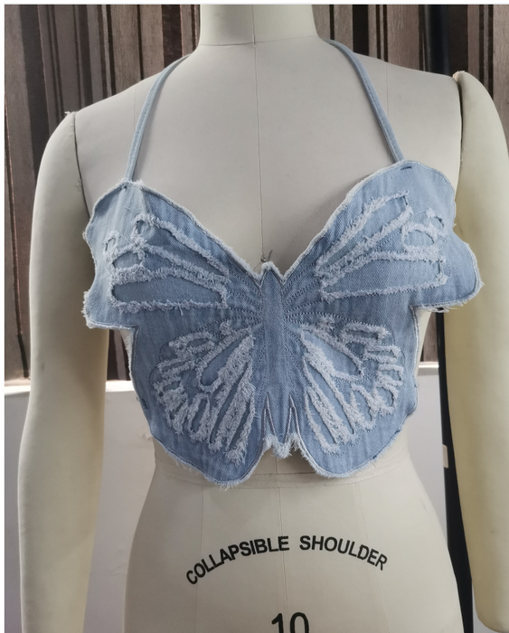 Sexy Butterfly Three Dimensional Frayed Hollow Out Cutout out Strap Sling Basic Women Clothing Spring New