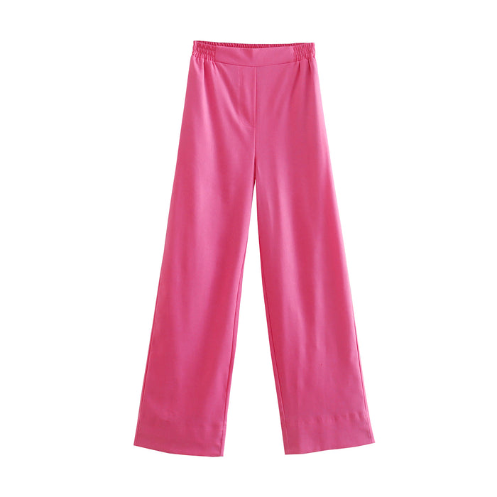 Spring Women Rose Pink Straight Long Pants