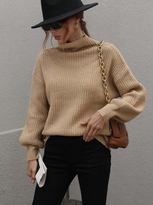 Autumn Winter Solid Color Sweater Turtleneck Pullover Loose Women Clothing Solid Color Turtleneck Sweater