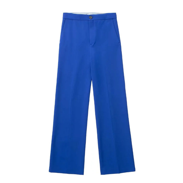 Spring Blue Straight-Leg Pants High Waist Loose Slimming Casual Pants Work Pant Women Pants