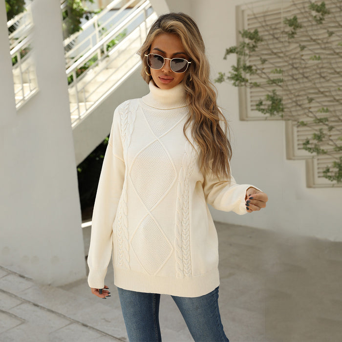 Autumn Winter High Neck Women Sweater Pullover Twist Knitted plus Size Loose Slimming Sweater