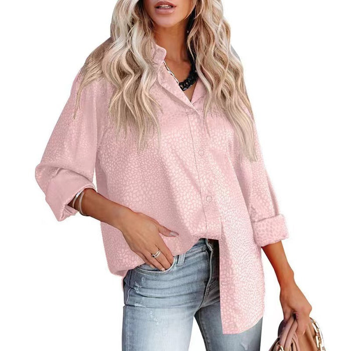 Women Shirt Autumn Comfort Satin Gravel Pattern Long Sleeve Loose Women  Top