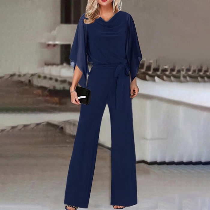 Summer Solid Color High Waist Lace up Casual Jumpsuit Straight Leg Pants Women