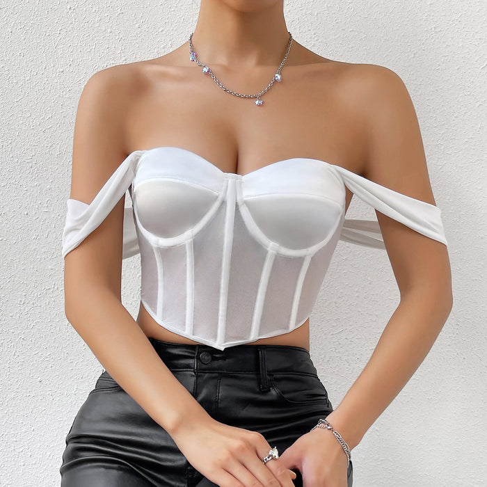 Popular Pure White Mesh Steel Ring Boning Corset Top High Grade Waistcoat Vest