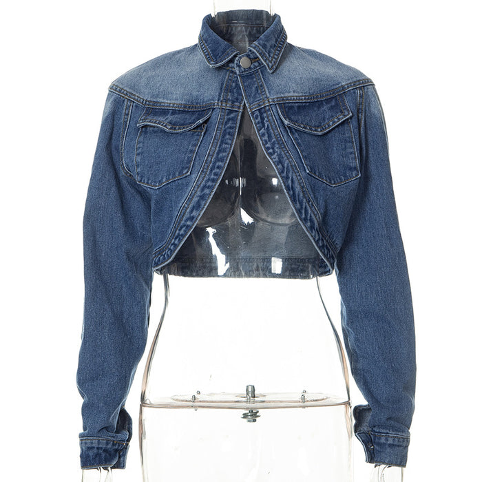 Women Clothing Autumn Sexy Cardigan Casual Short Denim Jacket for Women