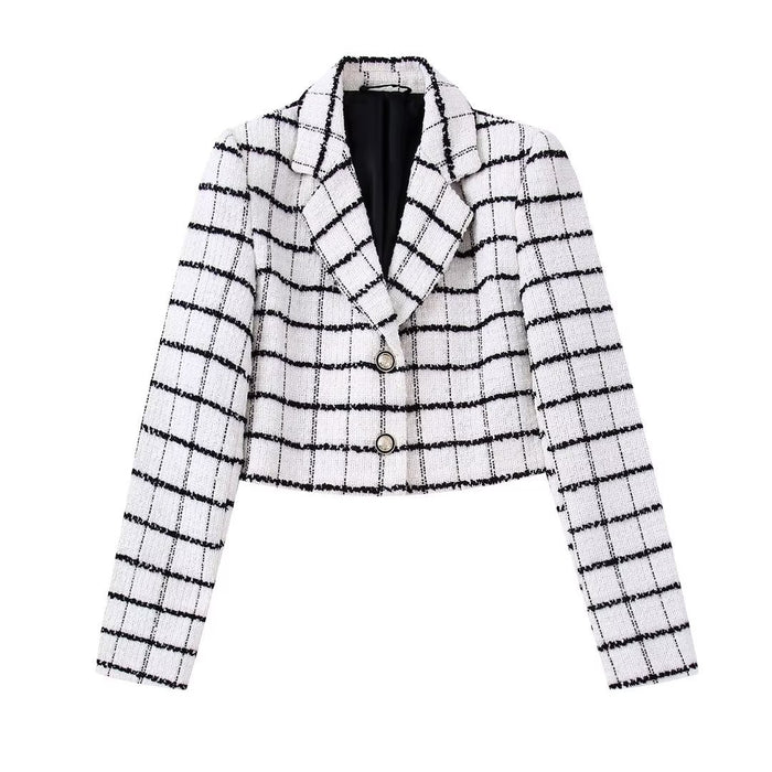 Fall Women Clothing Suit Collar Plaid Short Suit Shorts Suit