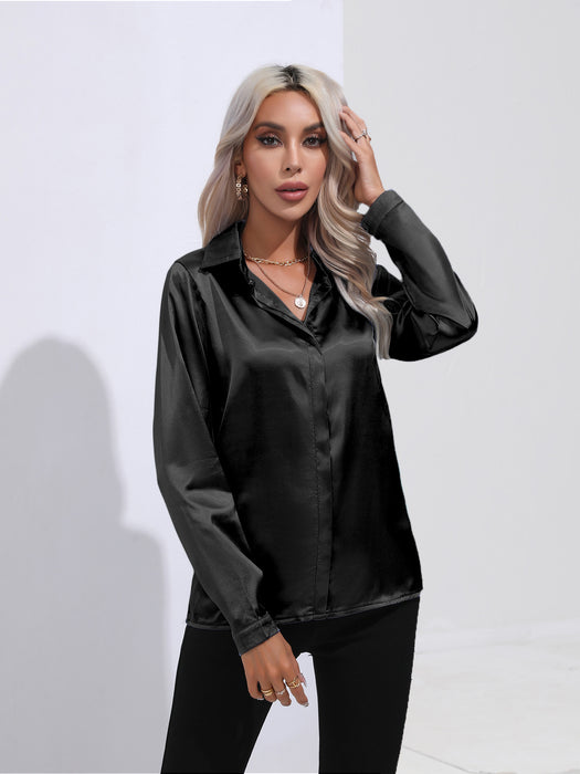 One Button Satin Shirt Women Shirt Long Sleeve Shirt Spring Summer Women Clothing