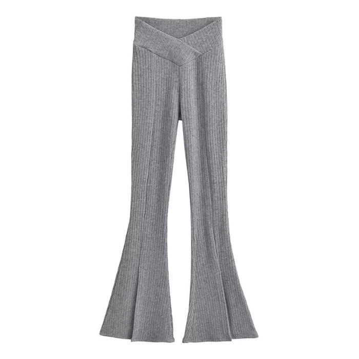 Sexy Blogger Knitted Bootcut Trousers Sexy Trousers Winter Front Slit Casual Pants Women