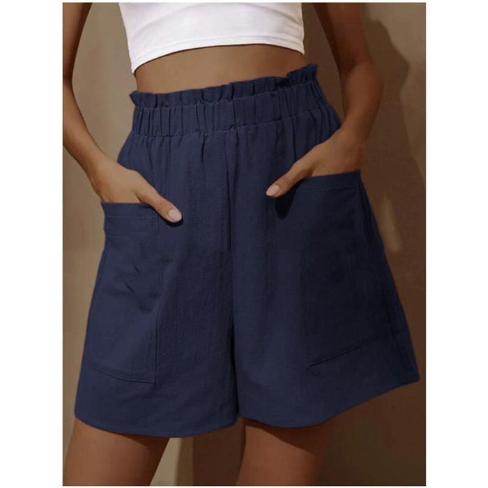 Summer Cotton Linen Outerwear Bud High Waist Shorts Wide Legs Casual Pants