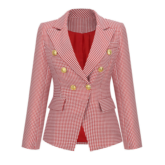 Autumn Winter Women Slim Fit Houndstooth Small Coat Blazer