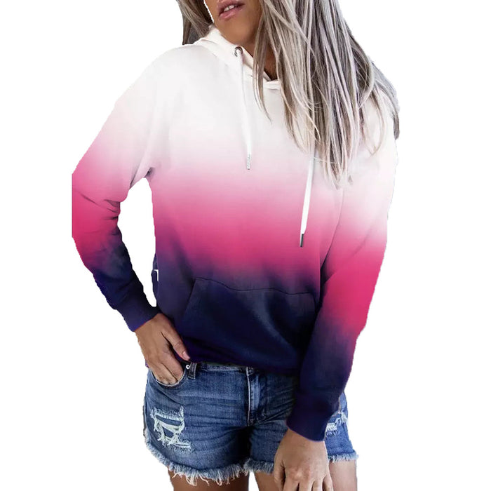 Autumn Winter New Long-Sleeved Hooded Women Tops Gradient Printing Casual Loose Hoodie