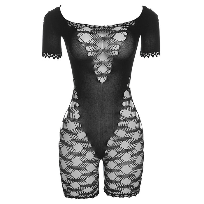 Summer Women Clothing Sexy Cutout Sheath Tight Fishnet High Waist Casual Romper for Women