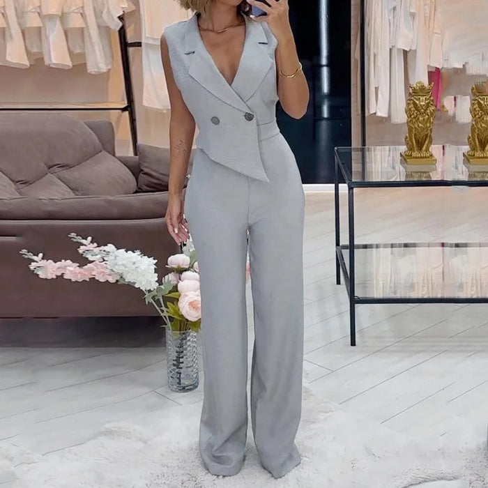 Women Jumpsuit Summer Elegant Solid Color Loose Jumpsuit