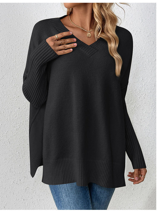 Autumn Winter Pullover Sweater Idle V neck Casual Stitching Long Sleeved Sweater for Women