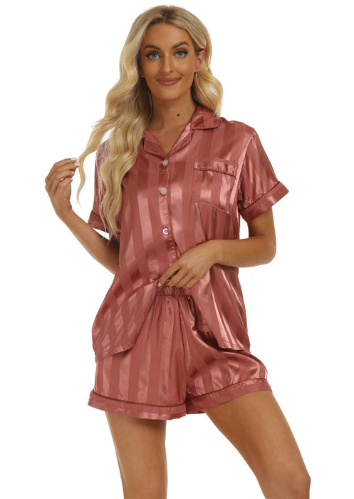 Jacquard Satin Homewear Pajamas Women's Suit Short Sleeve Shorts