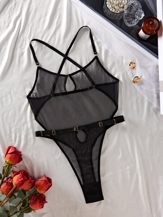 Sexy Underwear Comfortable Sheer Mesh Cross Beauty Back Design Sexy Jumpsuit for Women