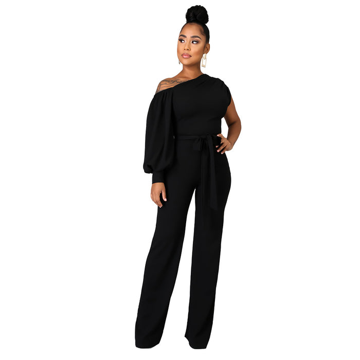 Women Wear  Solid Color One-Shoulder Women  Wide Leg  Women Jumpsuit