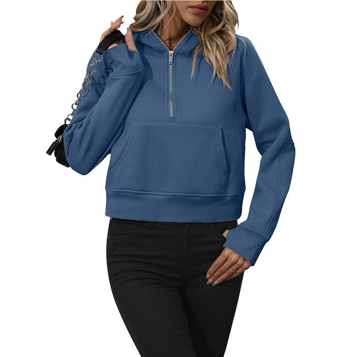 Ladies Half Zip Pullover Sweatshirt Short Chic Sweatshirt