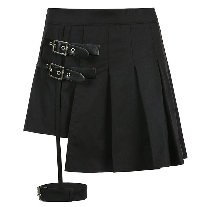 Summer Skirt Dark Asymmetric Leg Ring Japanese Buckle High Waist Casual Pleated Skirt Skirt