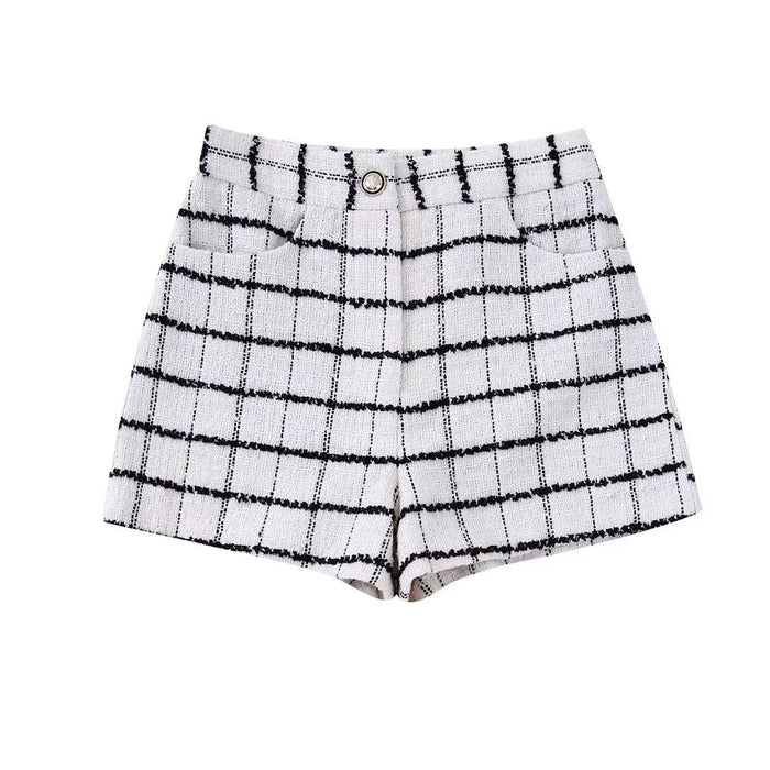 Fall Women Clothing Suit Collar Plaid Short Suit Shorts Suit