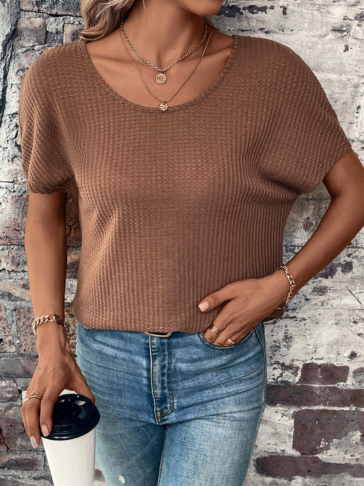 Summer Loose Slimming Knitted Bottoming Shirt Round Neck Tied Backless Top Women Clothing