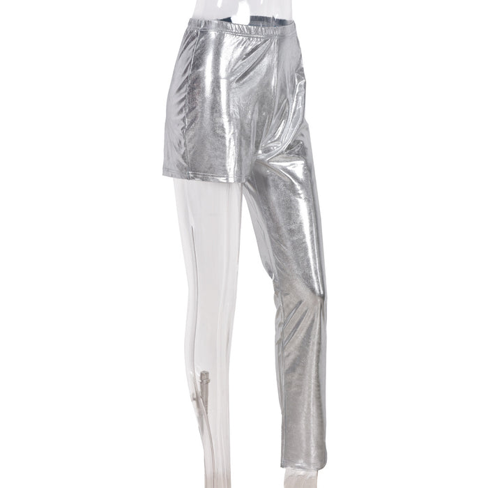 Metallic Coated Fabric Autumn Bright Faux Leather Personalized Tights Trousers Casual Pant