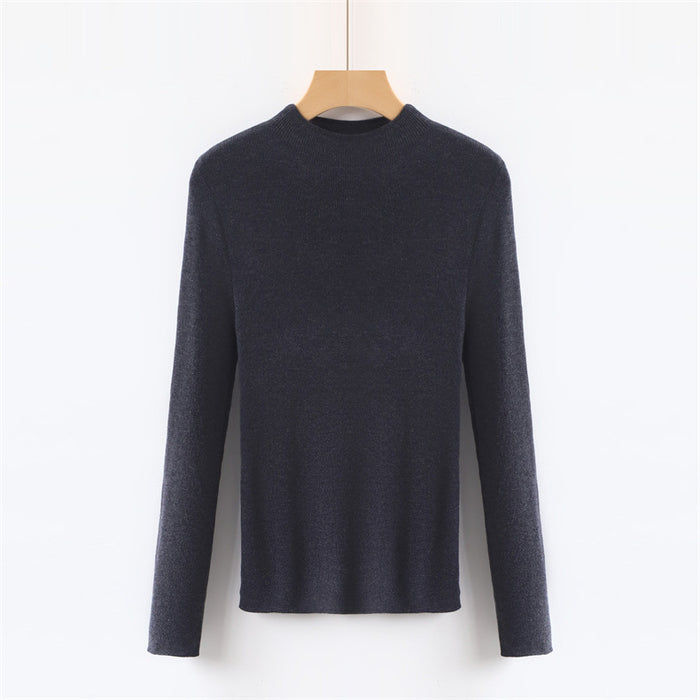 Solid Color Colorful Half Turtleneck Wool Base Shirt Sweater Women Slim Fit Slimming Long Sleeves Knitwear Top