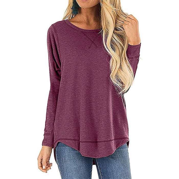 Casual Autumn Winter Women Clothing Round Neck Solid Color Slim Fit Long Sleeves Top Women