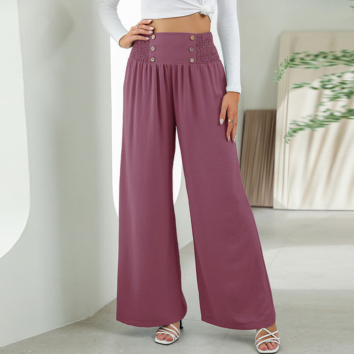 Autumn Elastic Waist High Waist Wide Leg Pants Casual Pants