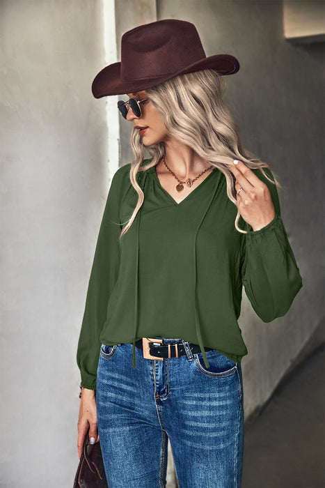 Autumn Winter Solid Color V neck Long Sleeve Top