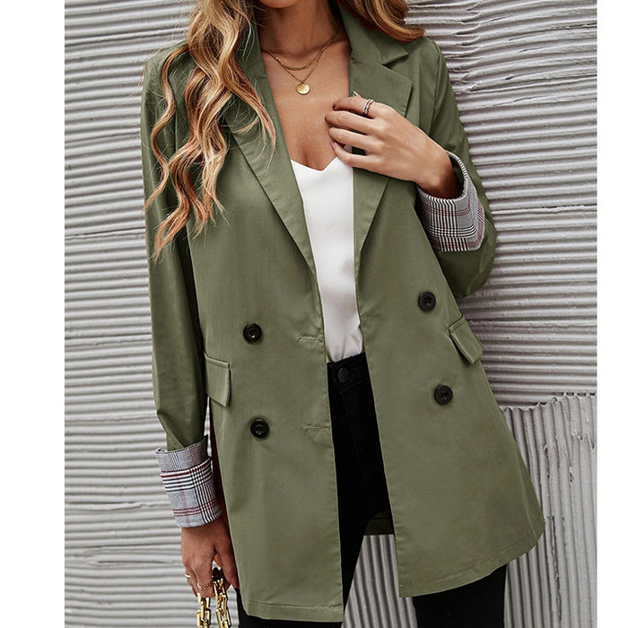 Autumn Winter Women Clothing Solid Color Polo Collar Button Slim Graceful Blazer