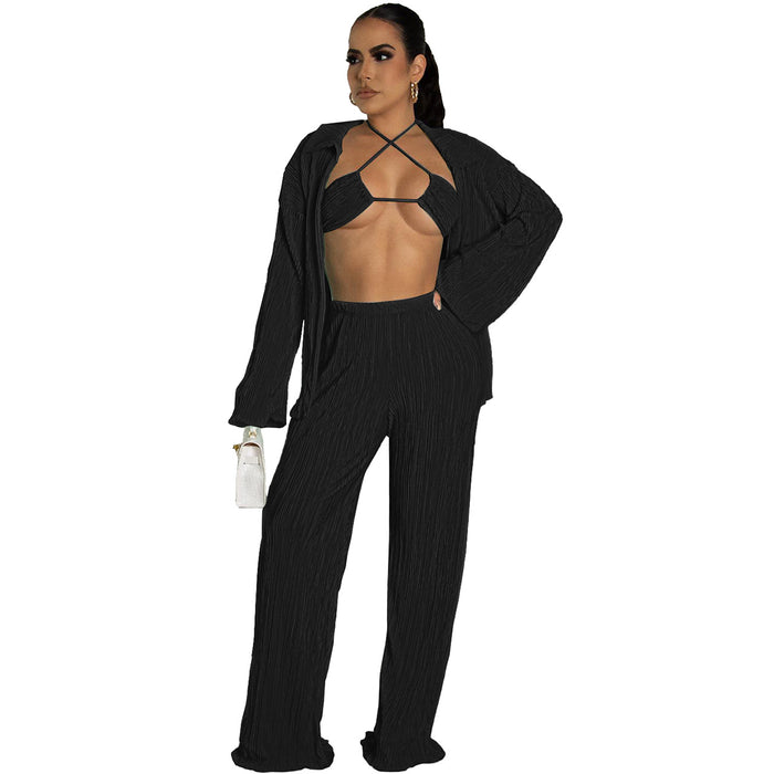 Autumn Bikini Cardigan Wide Leg Pants Three-Piece Set