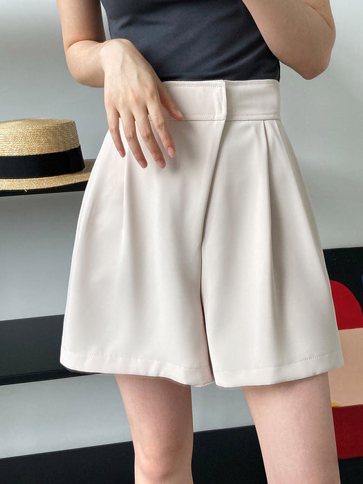 Oblique Placket Wide Leg Shorts Women Summer Outerwear Korean Casual Fifth Pants