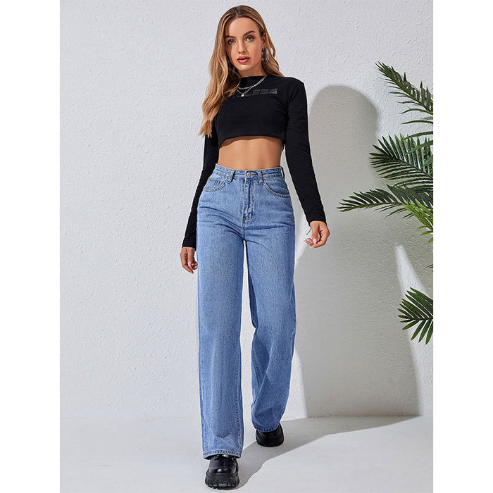 Jeans Women Autumn Winter Wide Leg Denim Trousers Women Casual Trousers