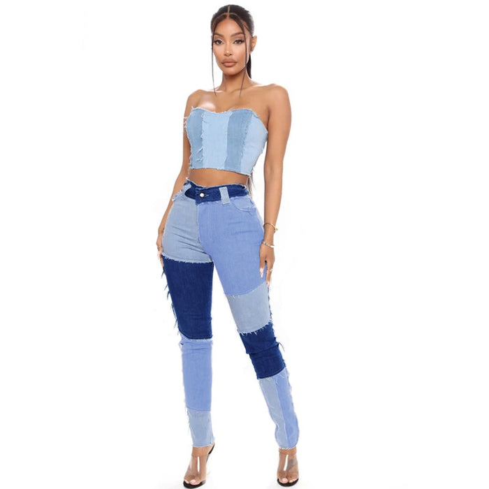 Autumn New Super Stretch High Waist Tassel Pencil Slim Fit Women Denim Trousers