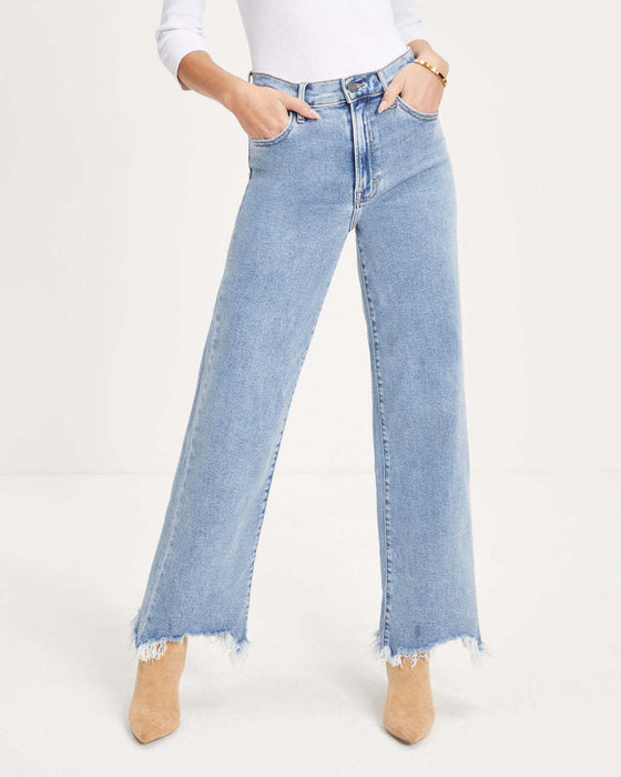 Summer Women Denim Pants Lower Leg Irregular Asymmetric Tassel Simple Casual Wide Leg Trousers Women