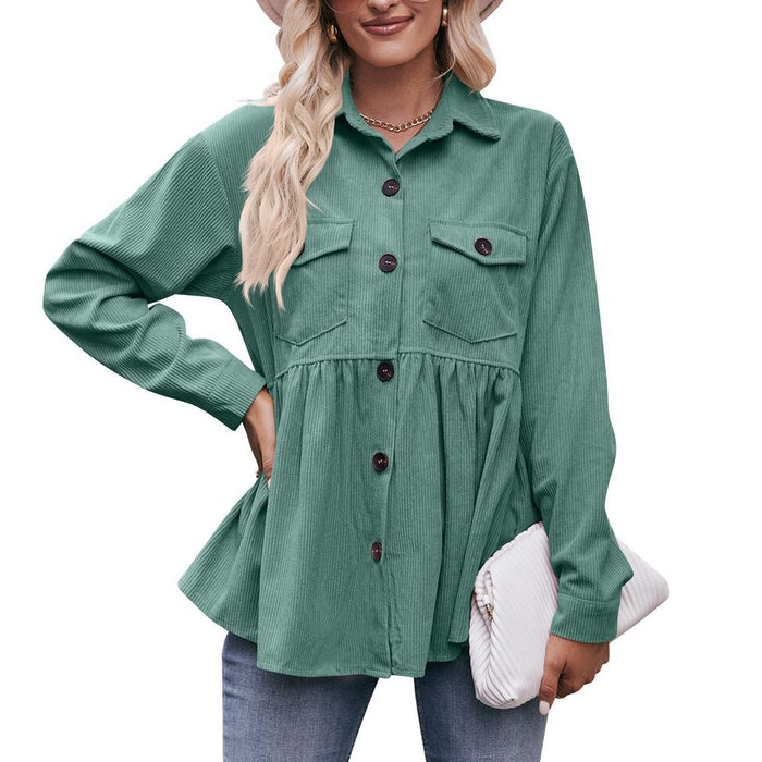 Women Autumn Winter Casual Doll Shirt Babydoll Corduroy Shirt