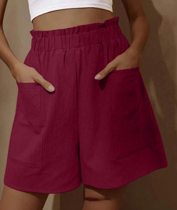 Summer Cotton Linen Outerwear Bud High Waist Shorts Wide Legs Casual Pants